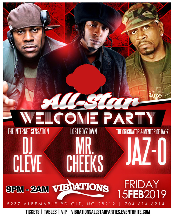 DJ Cleve+Mr Cheeks+Jaz O All-Star Welcome Party - TourneyParties.com